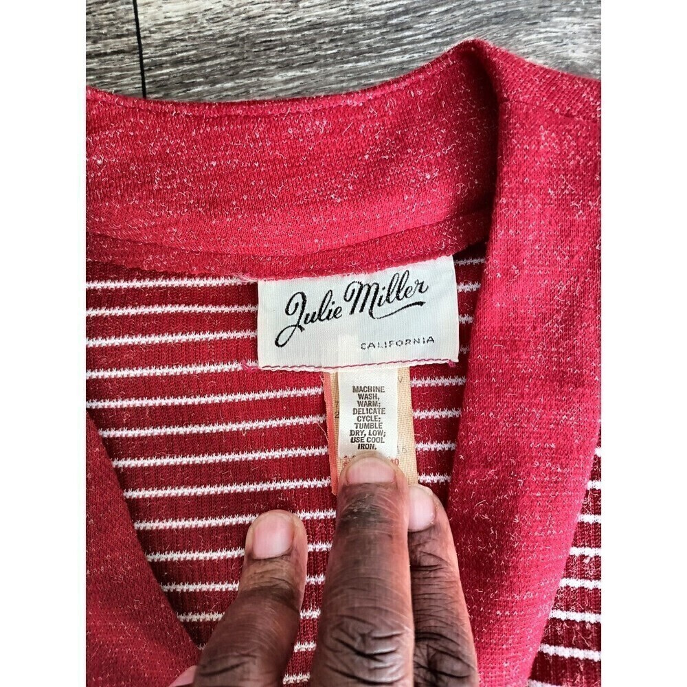 Julie Miller Dress Women's Size 10 Red White Striped Midi Length Pockets Vintage - Picture 7 of 10